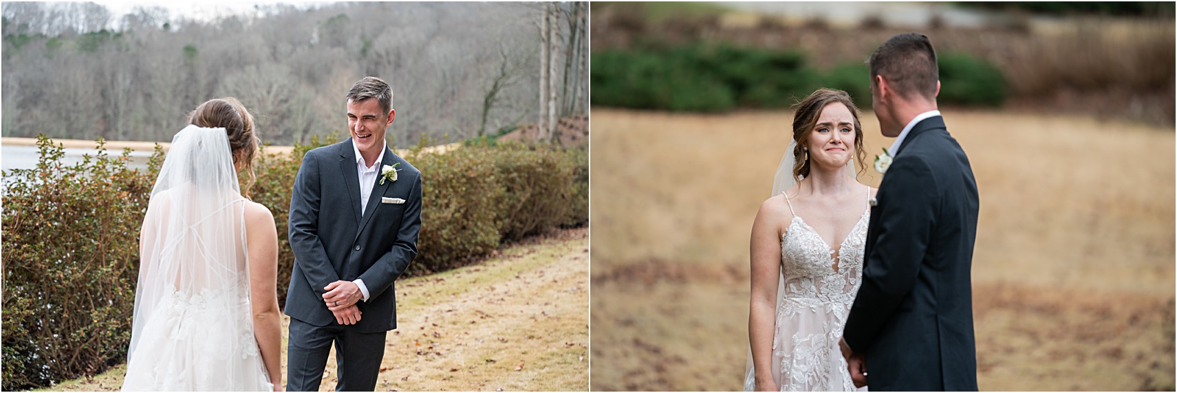 first look with bride and groom at The Greystone Estate Wedding Venue