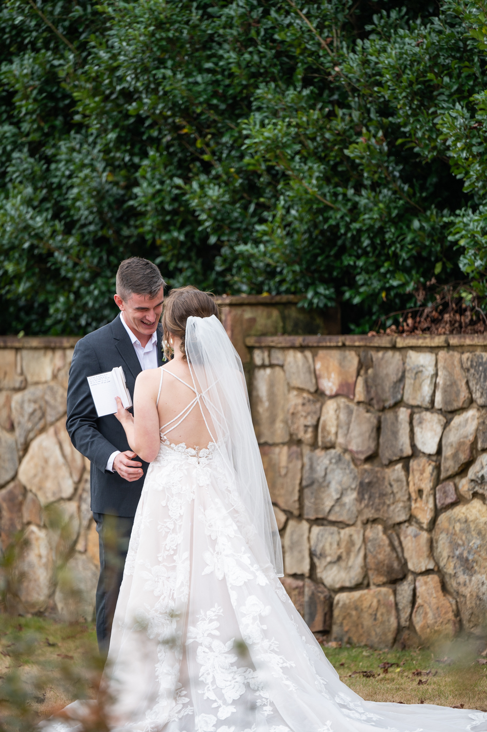 first look with bride and groom at The Greystone Estate Wedding Venue